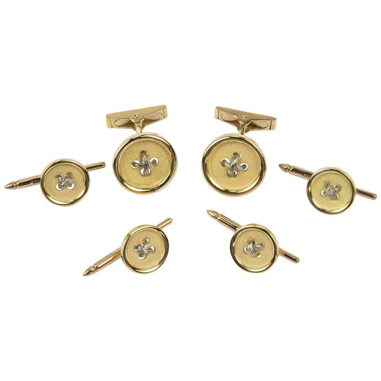 Button Cufflink and Shirt Stud Dress Set in Gold For Sale at 1stdibs
