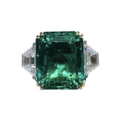 Anillo de esmeraldas y diamantes colombianos sin aceite, certificado SSEF Gübelin AGL