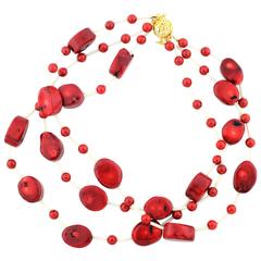 Red Bamboo Coral and White Coral Necklace 9