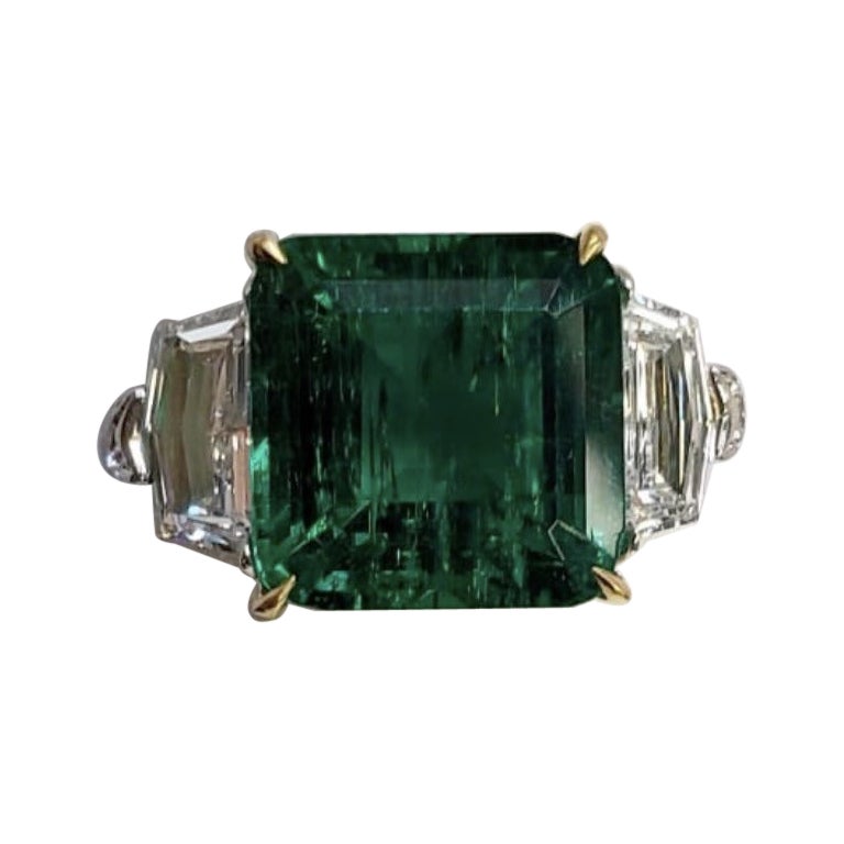 No-Oil Colombian Emerald & Diamond Ring, AGL & SSEF Certified (bague d'émeraude colombienne et de diamant sans pétrole)