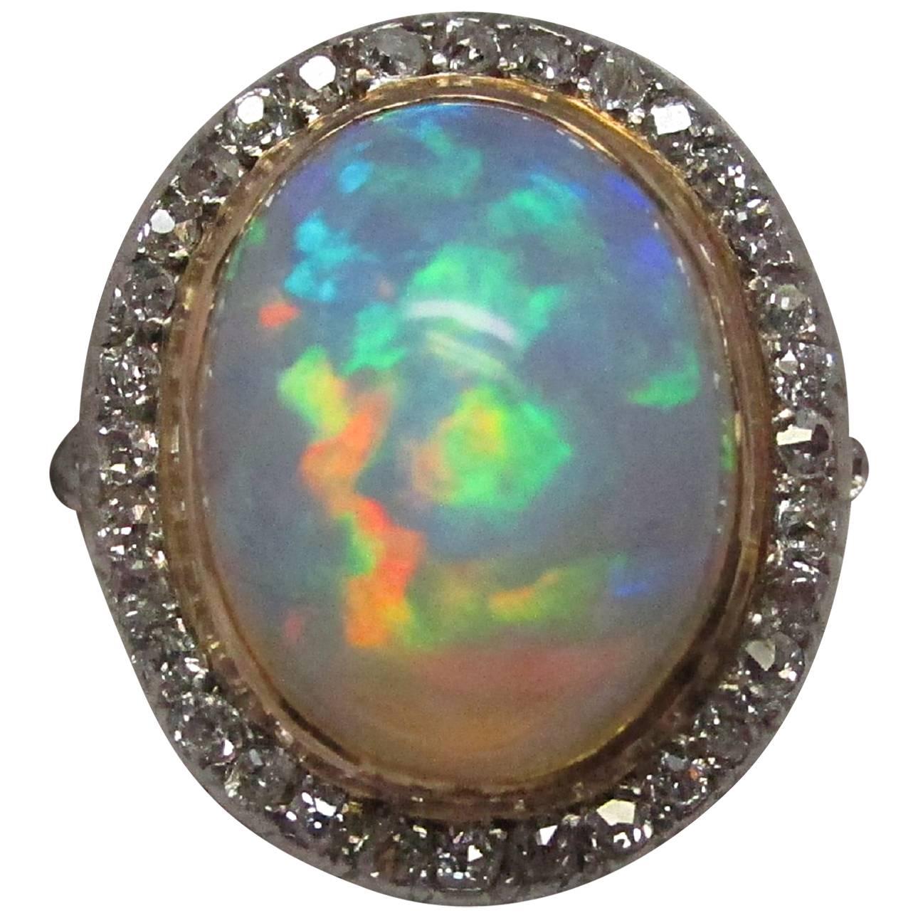 Edwardian Opal Diamond Platinum over Gold Ring