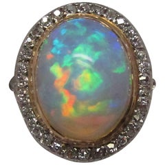Antique Edwardian Opal Diamond Platinum over Gold Ring