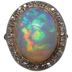 Edwardian Opal Diamond Platinum over Gold Ring 10