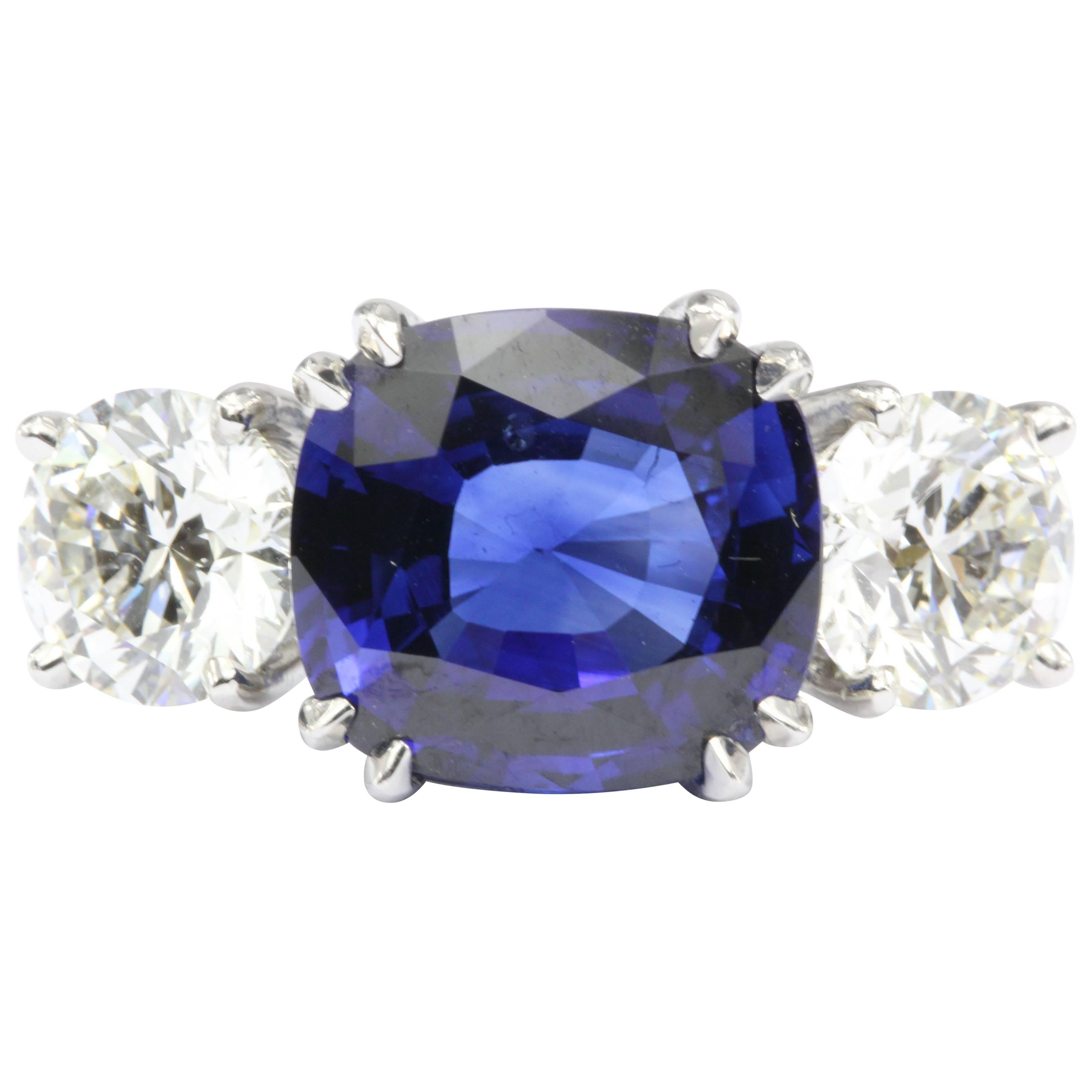 Natural AGL Intense Blue Sapphire and 2 Carat Diamond Ring