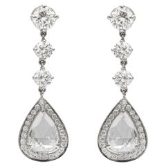 Pendientes colgantes de diamantes talla rosa en forma de pera de 7,01 quilates