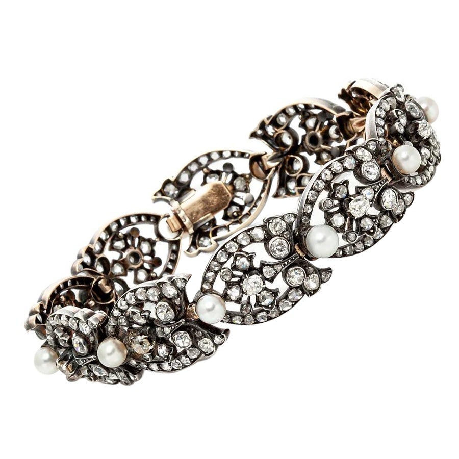 Antique Victorian 11.00 Carat Diamond and pearl Bracelet
