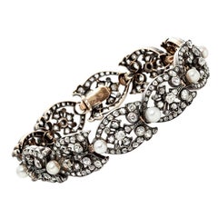 Bracelet victorien ancien en diamants et perles de 11,00 carats