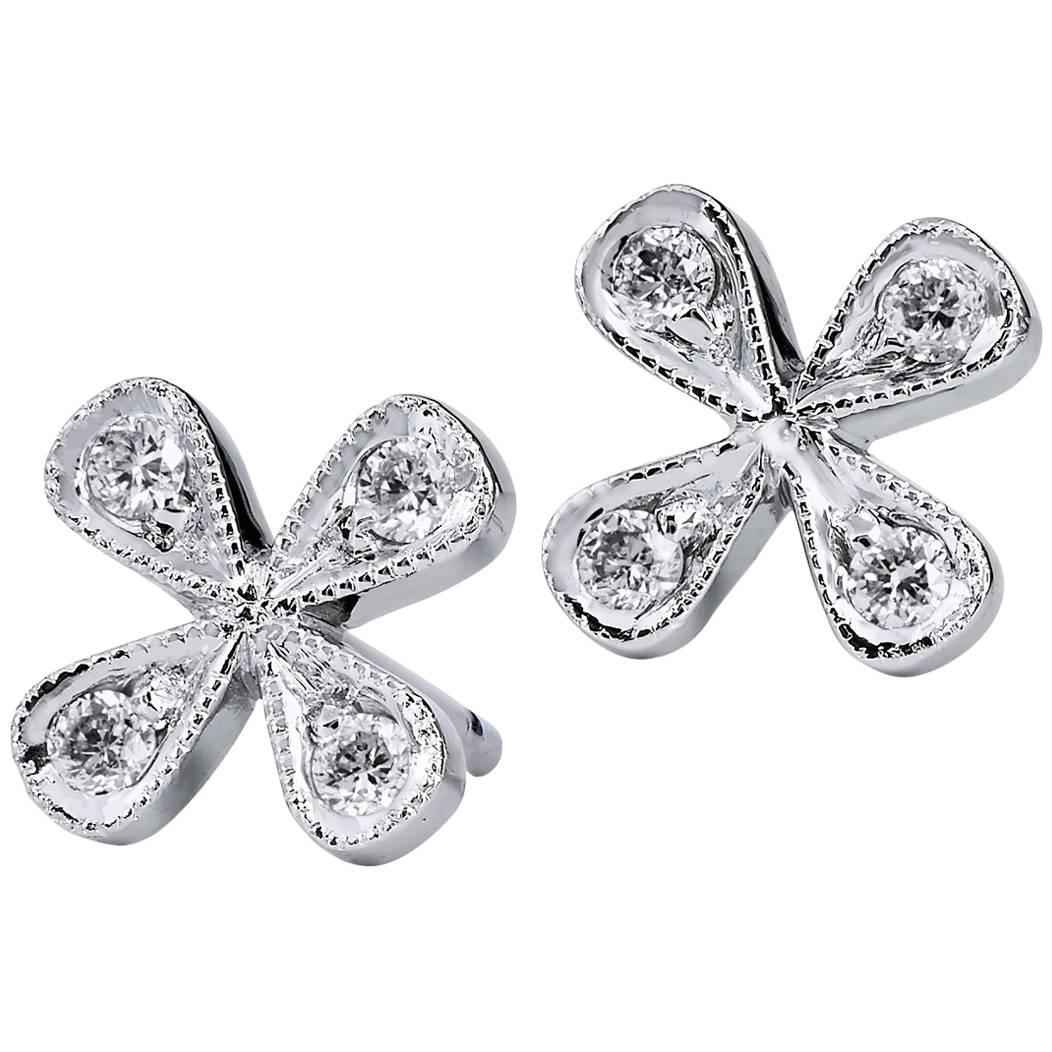 H & H Flower Stud Diamond White Gold Earrings