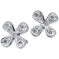 H & H Flower Stud Diamond White Gold Earrings 11