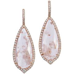 25.30 Carat Pear Shaped Natural Peach Sapphire Diamond Rose Gold Earrings