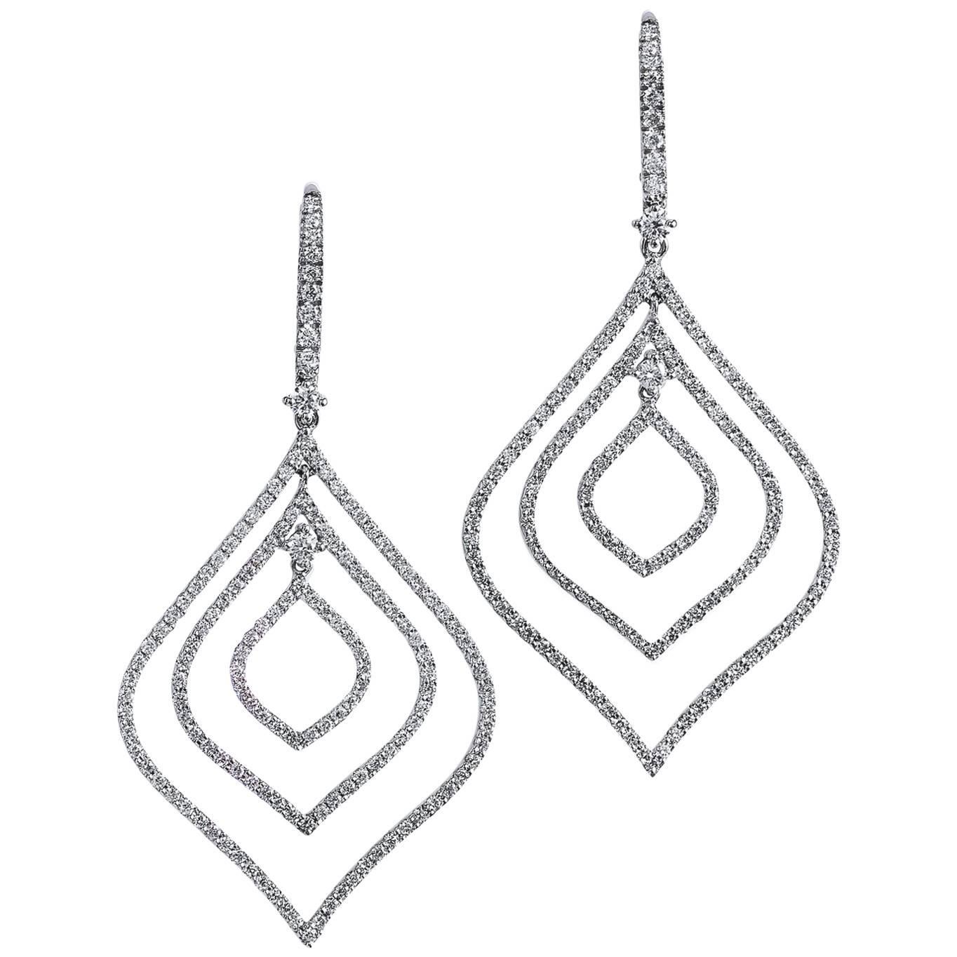 2.13 Carat Diamond Pave White Gold Drop Earrings