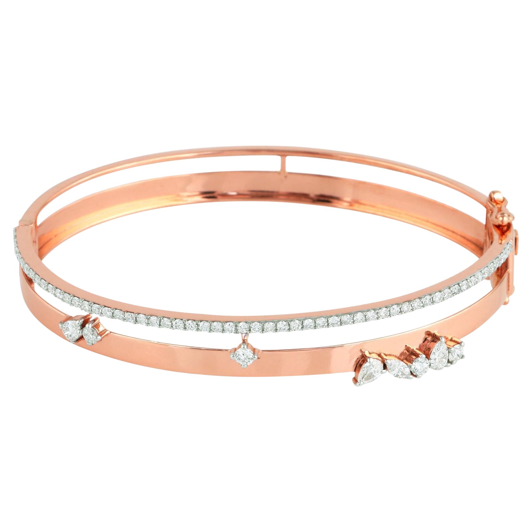 Bracelet jonc en or rose 18 carats avec diamants ronds taille poire marquise de 1,20 carat SI/HI