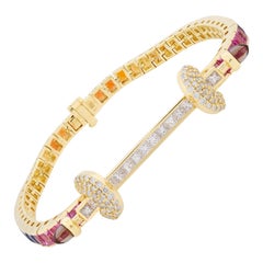 Real 7,81 Karat Multi Saphir-Armband 1,35 Karat Diamant 18 Karat Gelbgold