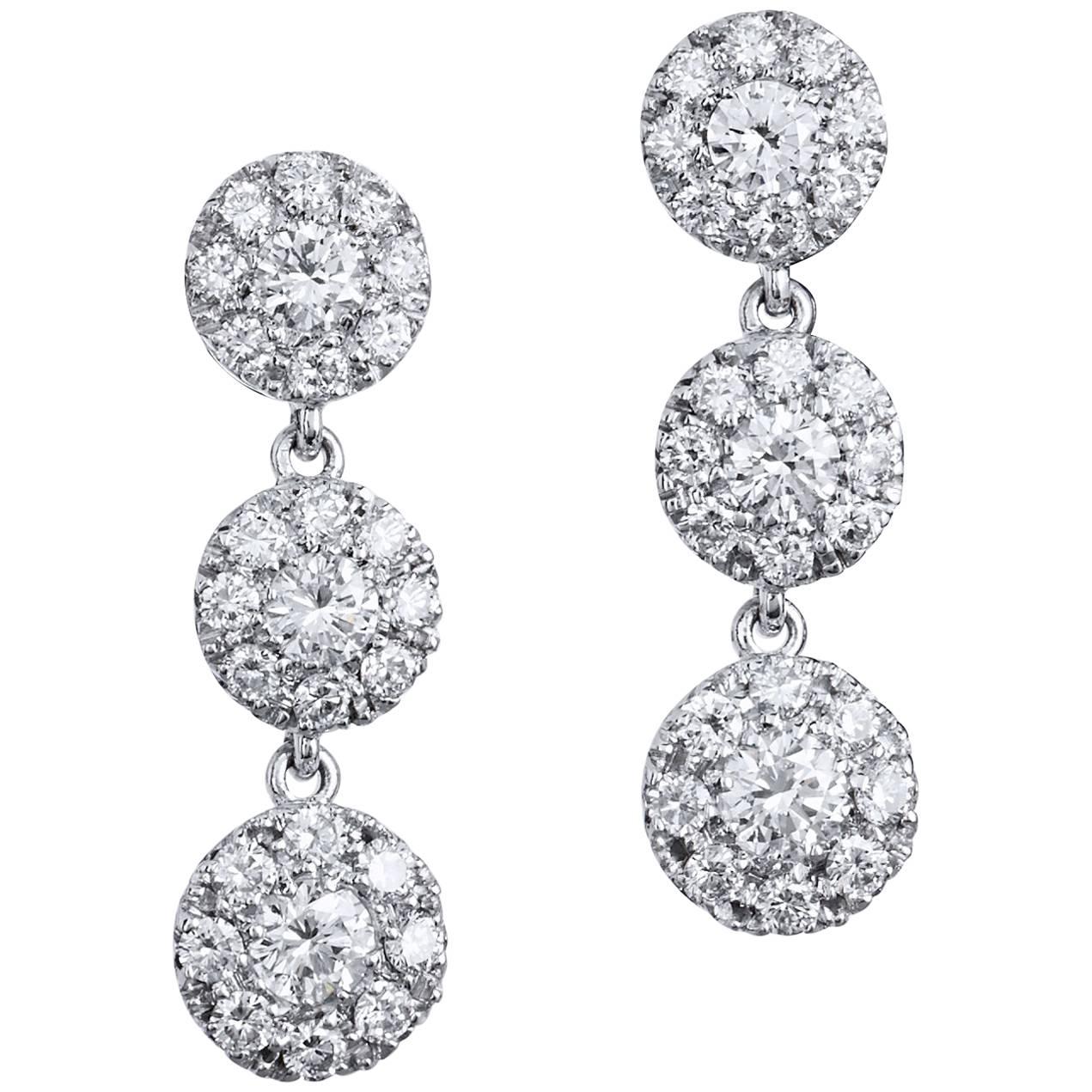 1.38 Carat Diamond White Gold Dangle Earrings