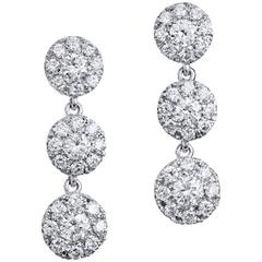 1.38 Carat Diamond White Gold Dangle Earrings 4