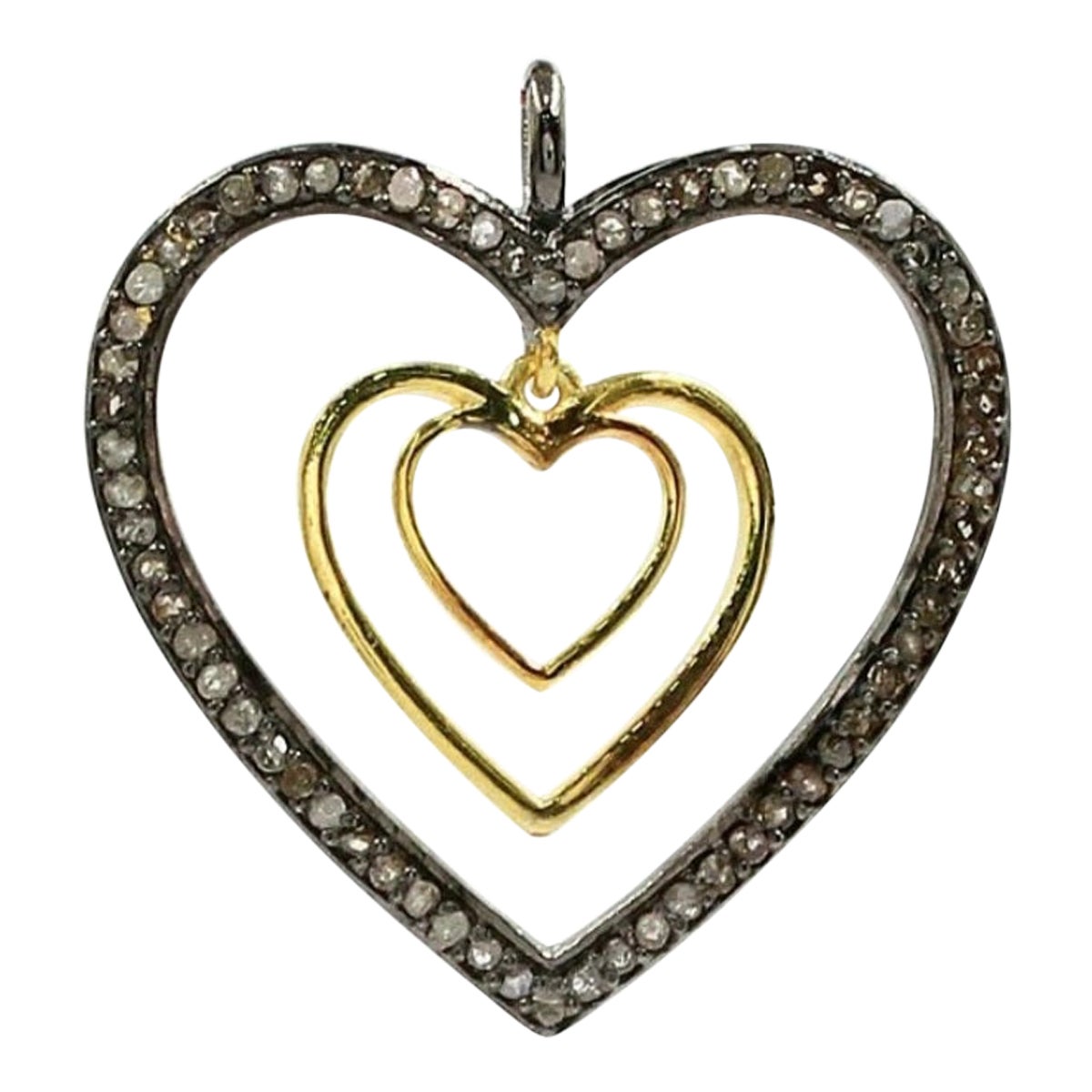 Pendentif en argent 925 avec breloque en forme de coeur en diamant pavé pour la Saint-Valentin.