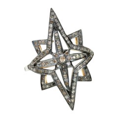 Anillo en forma de estrella Anillo con diamantes pavé de plata de ley 925 Anillo de diseño Regalo informal