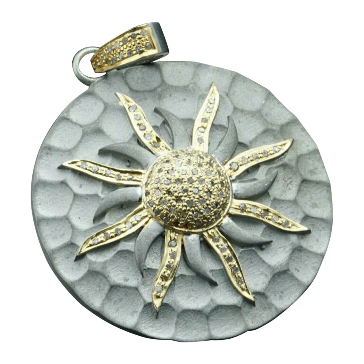 Round Sun Pendant Pave Diamond Jewelry 925 Silver Birthday Gift Charm For Her.
