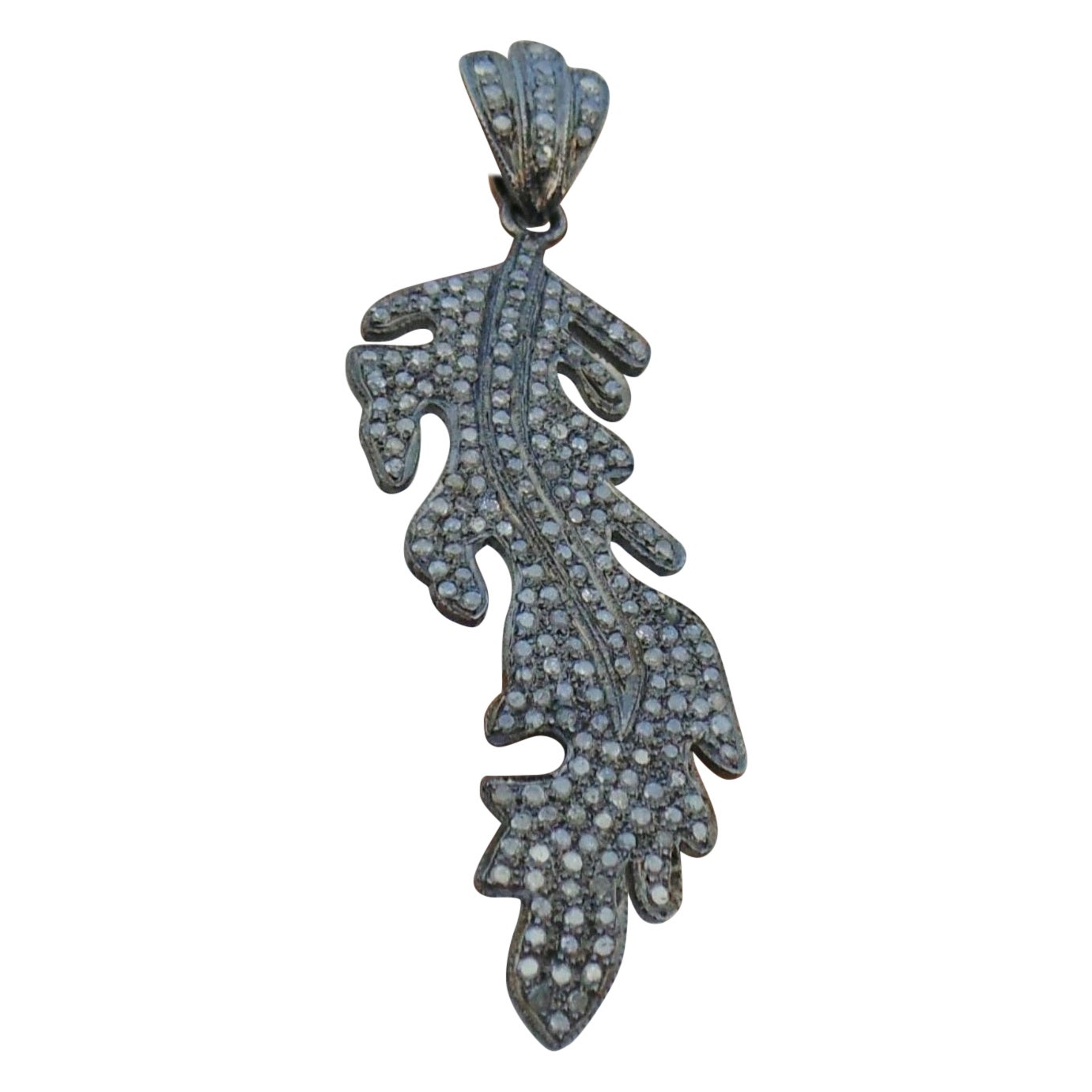 Colgante Hoja de Diamante Pave Plata 925 Colgante de Diamante Cumpleaños Dije Regalo.