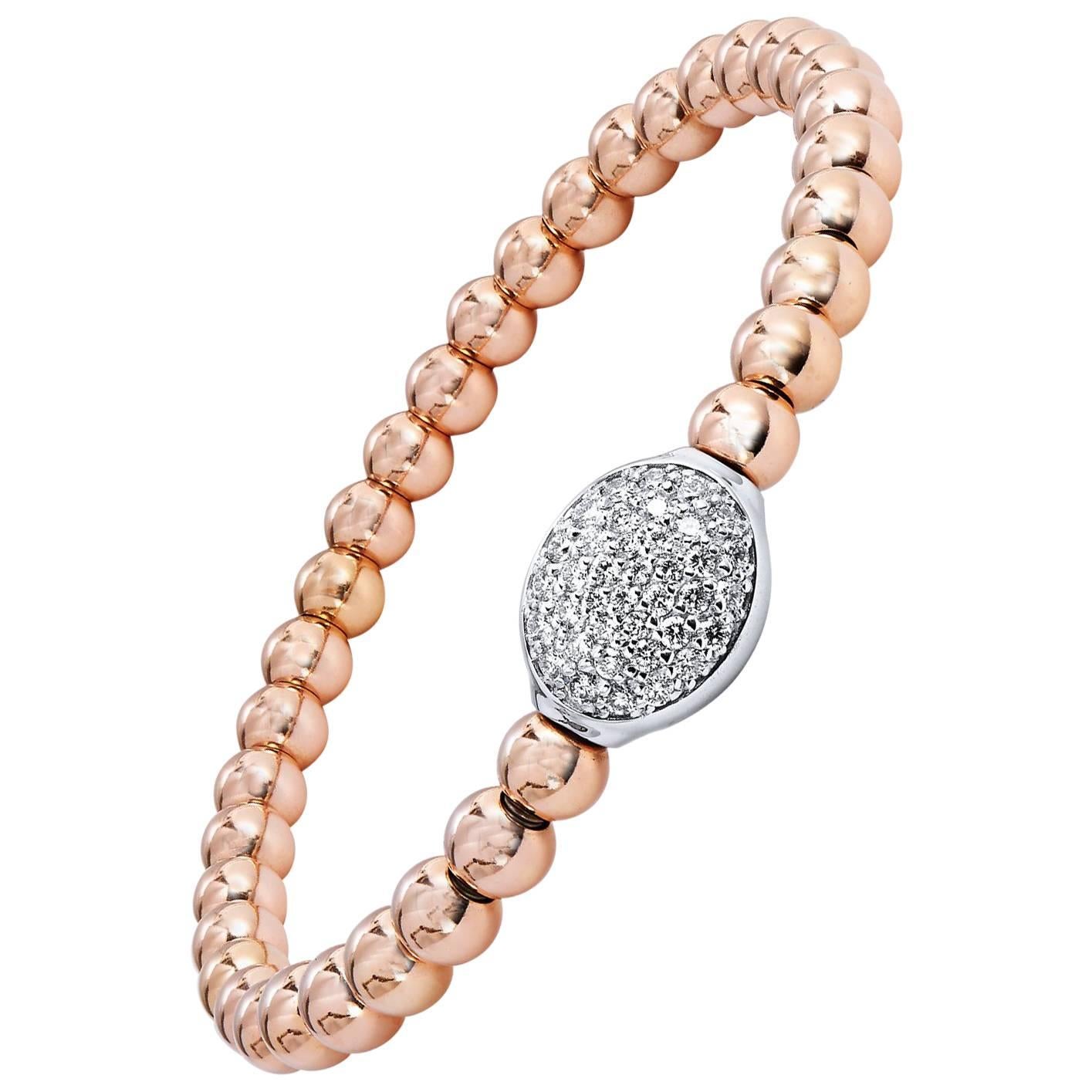 0.57 Carat Diamond Oval and Rose Gold Bead Bracelet