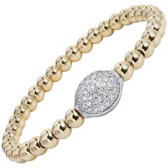 0.57 Carat Diamond Oval and Yellow Gold Bead Bracelet