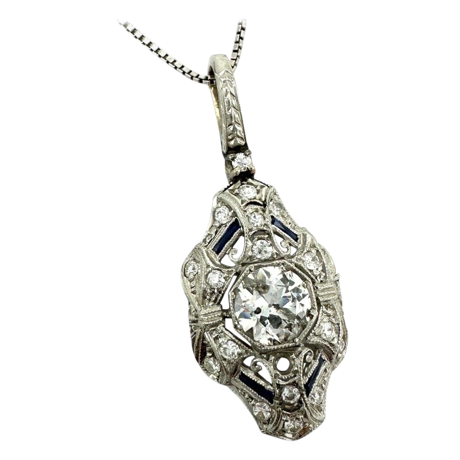 Pendentif édouardien 18 carats, saphir et diamant de 1,50 carat