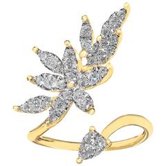White Diamond Open Yellow Gold Marquise Petals Ring 10