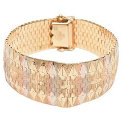 Vintage Tri-Color 18K Gold Diamond Patterned Cuff Bracelet 9