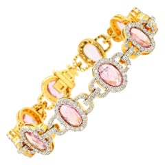 Pulsera de zafiro rosa natural y diamantes de 6,46 quilates