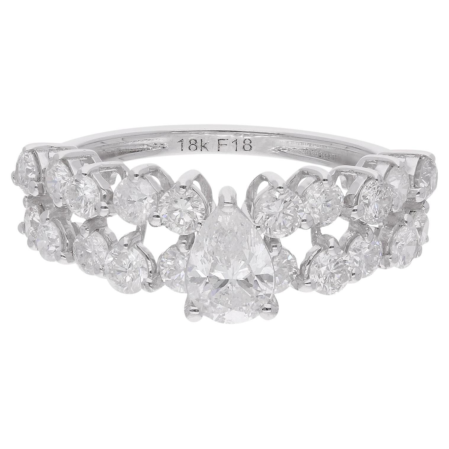 Real 1.87 Carat SI/H Pear Round Shape Diamond Wedding Ring 18 Karat White Gold