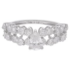 Real 1.87 Carat SI/H Pear Round Shape Diamond Wedding Ring 18 Karat White Gold