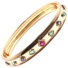Cartier Sapphire Emerald Ruby Yellow Gold Bangle Bracelet 6