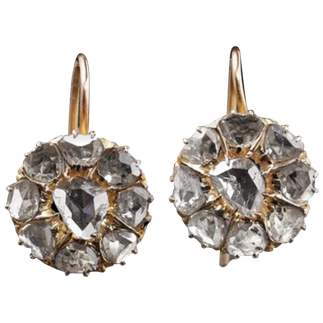 Antique Victorian 18kt Yellow Gold Rose-Cut Diamond Earrings