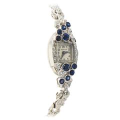 Antique Hamilton Ladies Platinum Diamond Synthetic Sapphire Dress Wristwatch