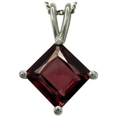 1.75ct Vivid Pink Purple Rhodolite Garnet Square 950 Platinum Pendant Necklace