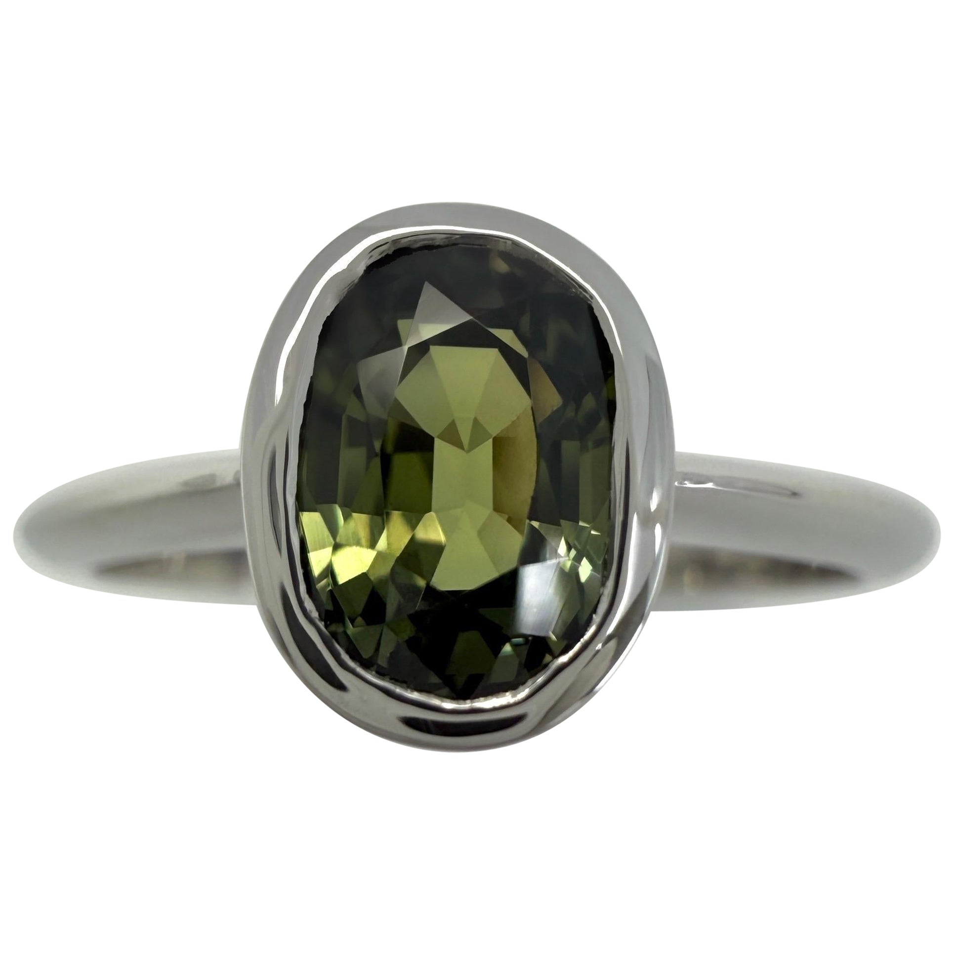 1.48ct GIA Certified Untreated Green Yellow Sapphire 950 Platinum Solitaire Ring