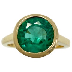 Esmeralda verde de 2,45 ct, certificada por el GIA, talla redonda, oro de 18 quilates, anillo con bisel y rublo