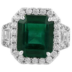 Alexander of Beverly Hills GIA 6,94ct Smaragd Minor mit Diamant 3-Stein-Ring
