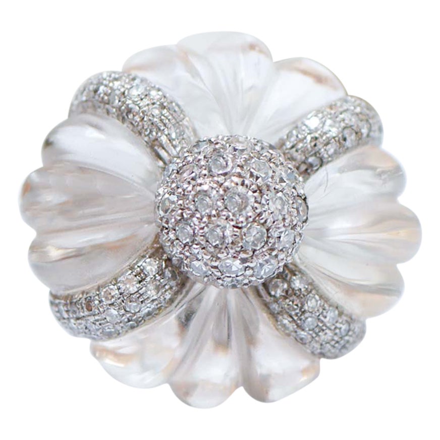 Rock Crystal, Diamonds, 14 Karat White Gold and Rose Gold Ring.