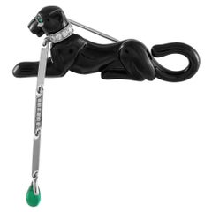 Cartier Panthere 18K White Gold Diamond, Emerald, and Hematite Brooch