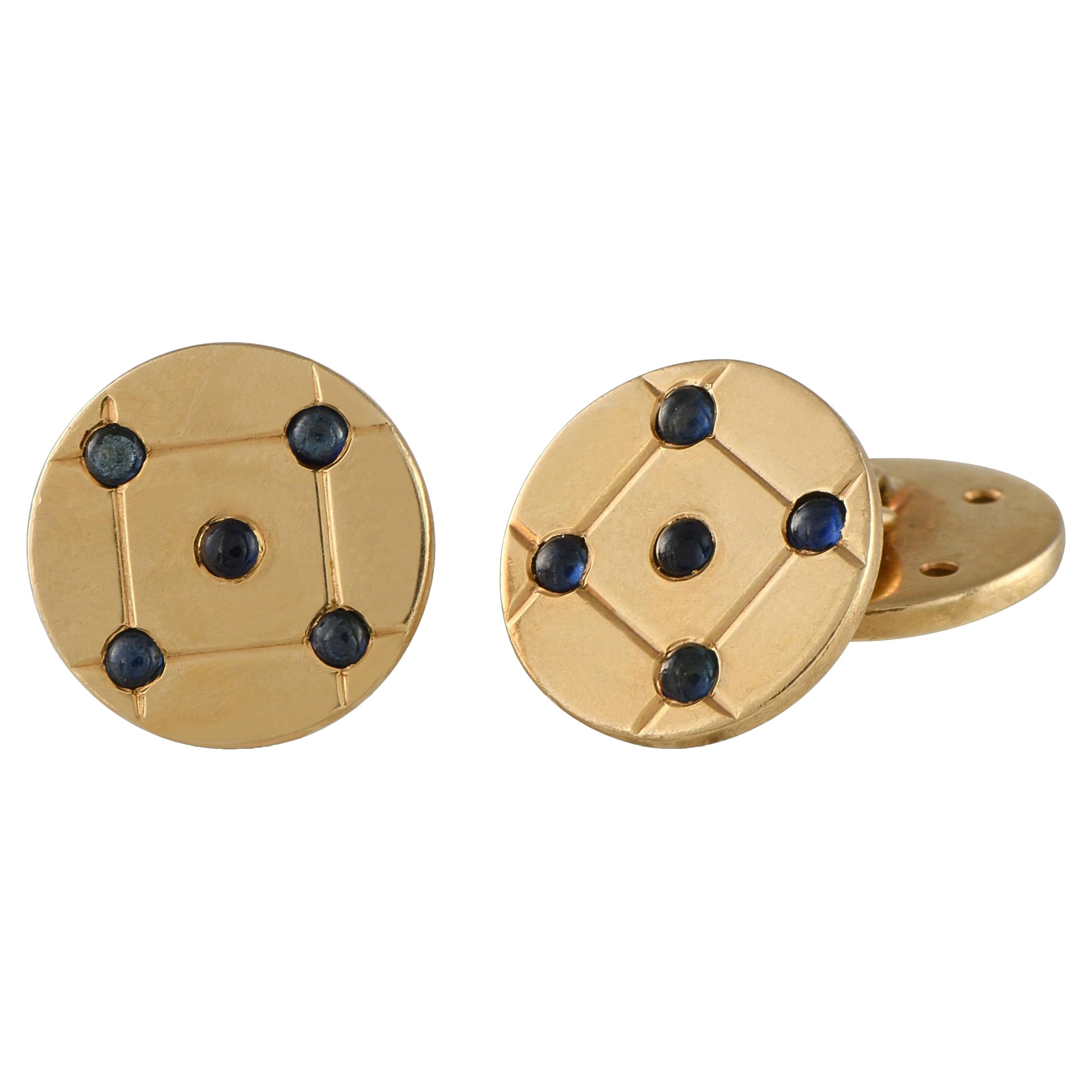 Cartier Vintage 18K Yellow Gold Cabochon Sapphire Chain Cufflinks