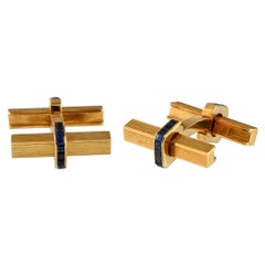 Boucheron Vintage 18K Yellow Gold Sapphire Baton Cufflinks
