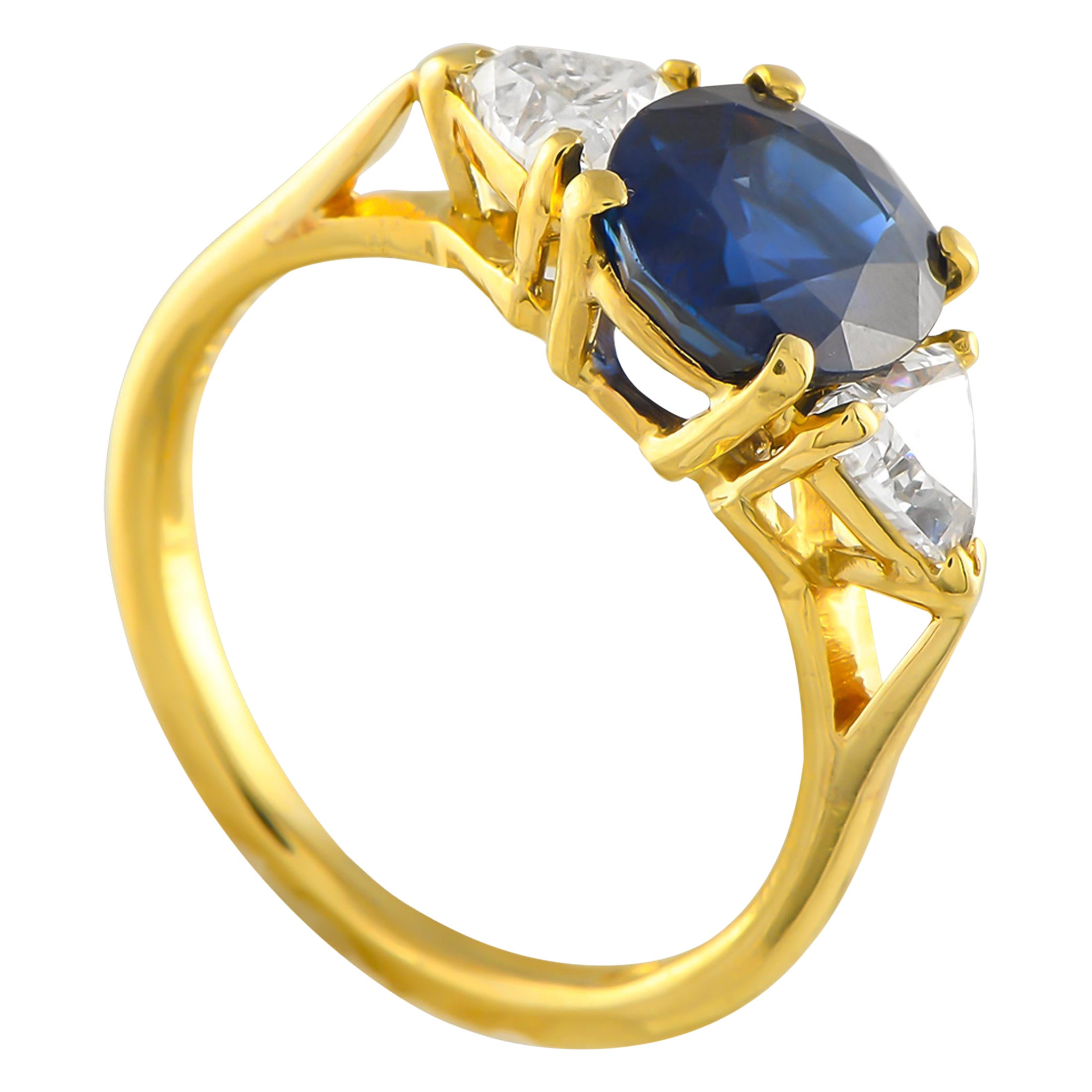 Cartier 18K Yellow Gold 0.47ct Diamond and Sapphire Three-Stone Ring