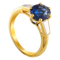 Cartier 18K Yellow Gold 0.35ct Diamond and Sapphire Three-Stone Ring