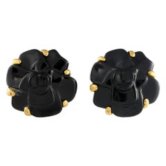Chanel 18K Yellow Gold and Black Ceramic Camelia Earrings
