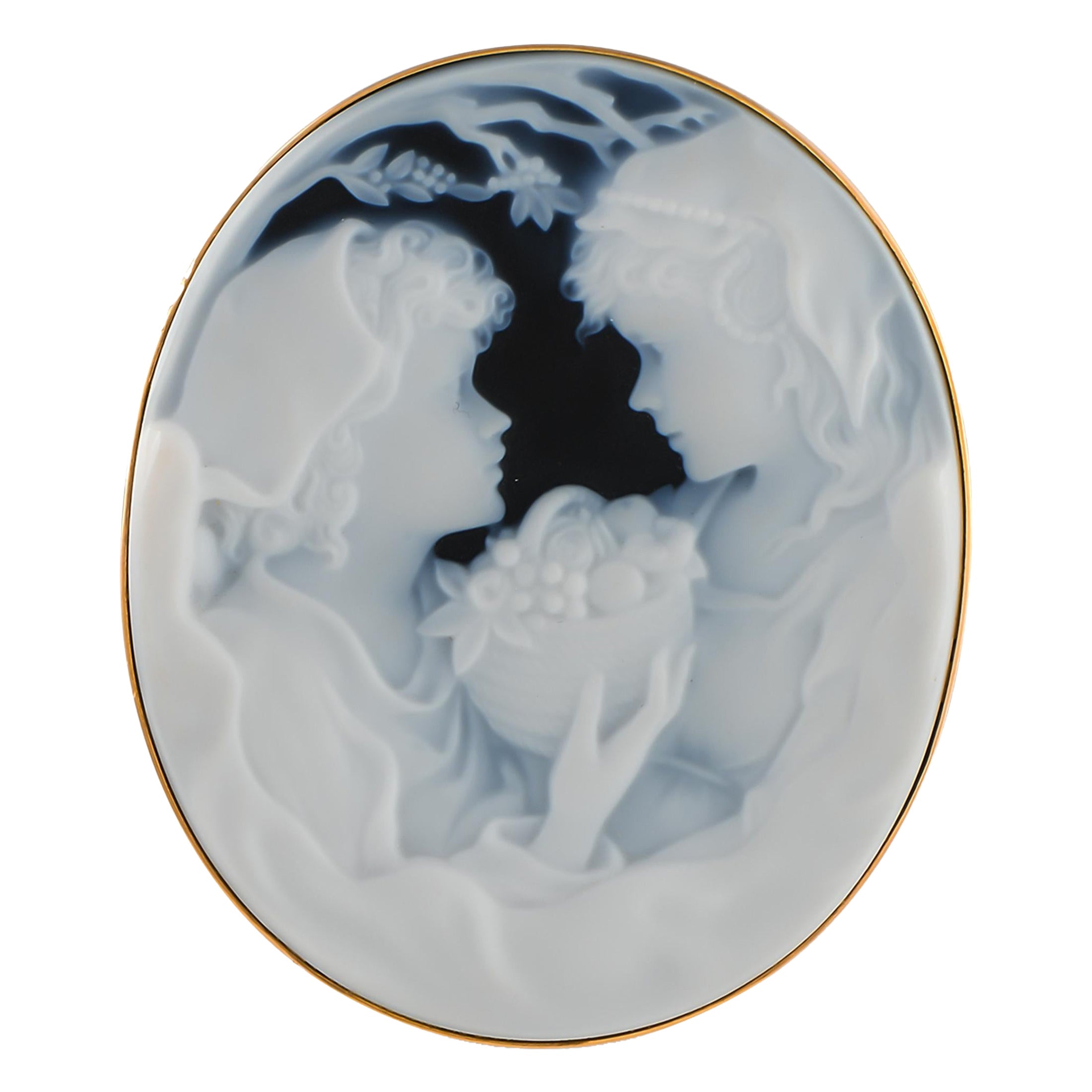 18K Yellow Gold Onyx Cameo Brooch