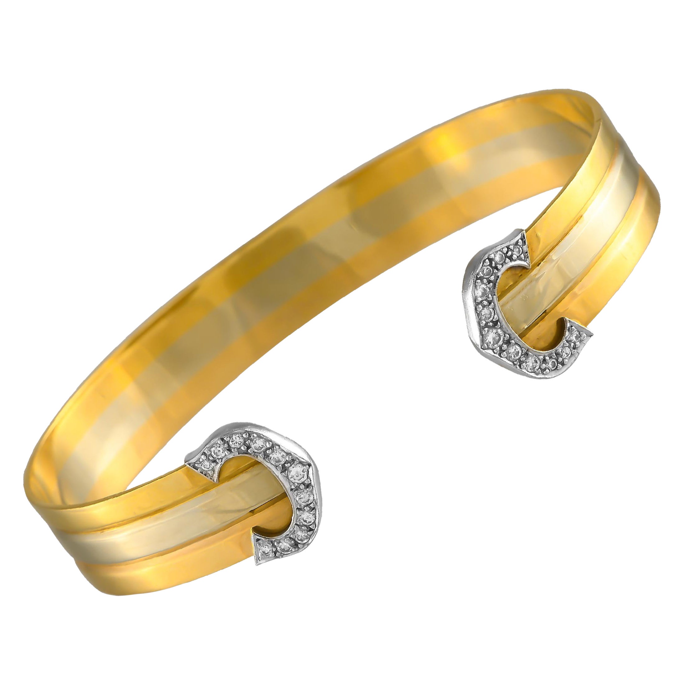 Cartier Vintage Double C 18K Rose, Yellow and White Gold Diamond Bangle Bracelet