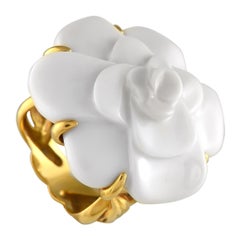 Chanel 18K Yellow Gold Ceramic Camelia Ring