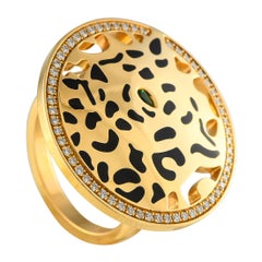 Cartier Panthre 18K Yellow Gold and Lacquer Diamond and Garnet Ring