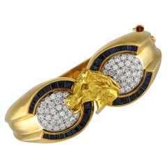 Salvador Dali 18K Yellow Gold 1.95ct Diamond and Sapphire Horse Bracelet